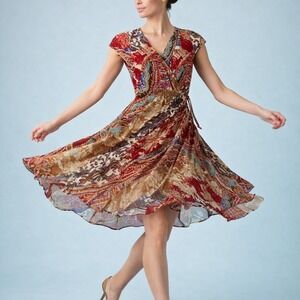 Lauren Ralph Lauren Paisley Maxi Full Length Swing Dress Cap Sleeve Sz S No Belt